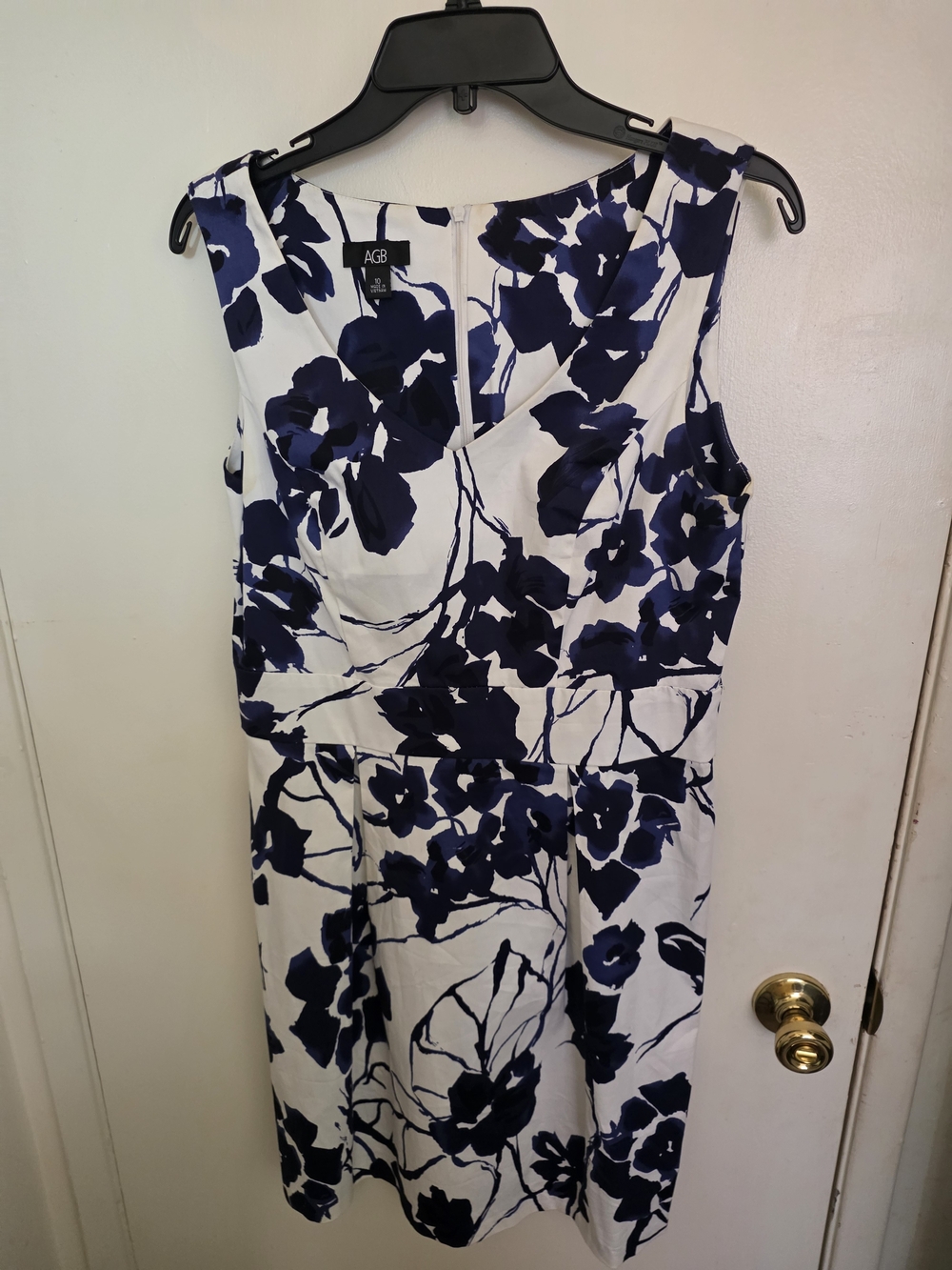 AGB White Dress with Navy Floral Print